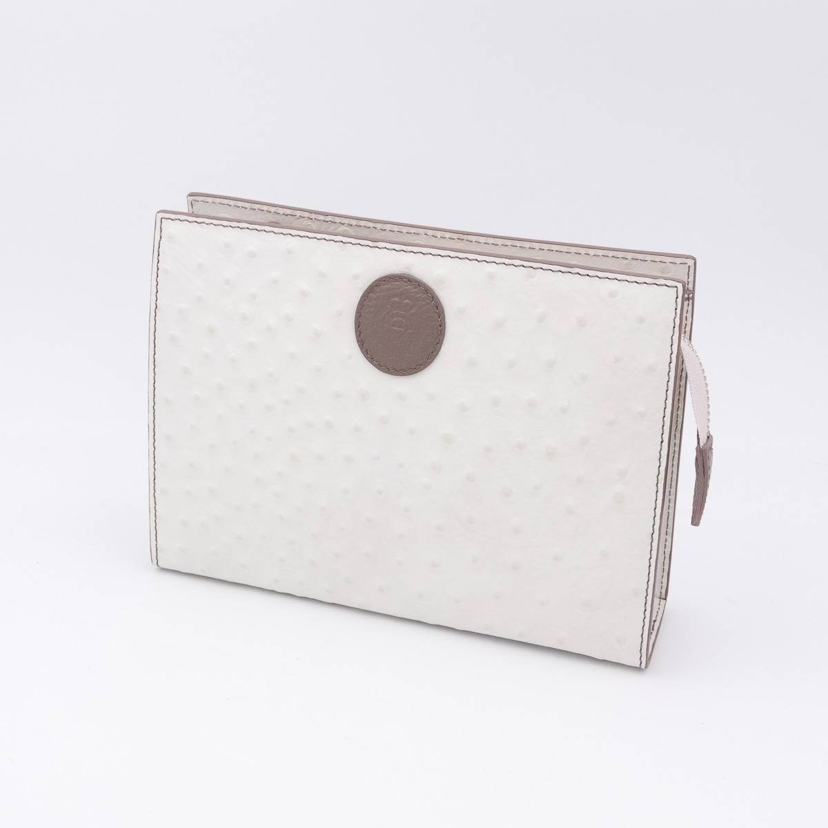Trousse en cuir façon autruche écru taupe