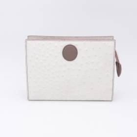 Trousse en cuir façon autruche écru taupe