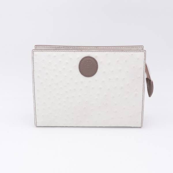 Trousse en cuir façon autruche écru taupe