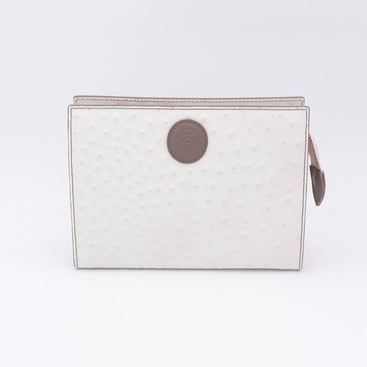 Trousse en cuir façon autruche écru taupe