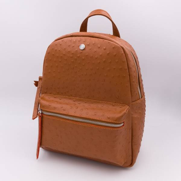 Sac à dos en cuir façon autruche noisette orange