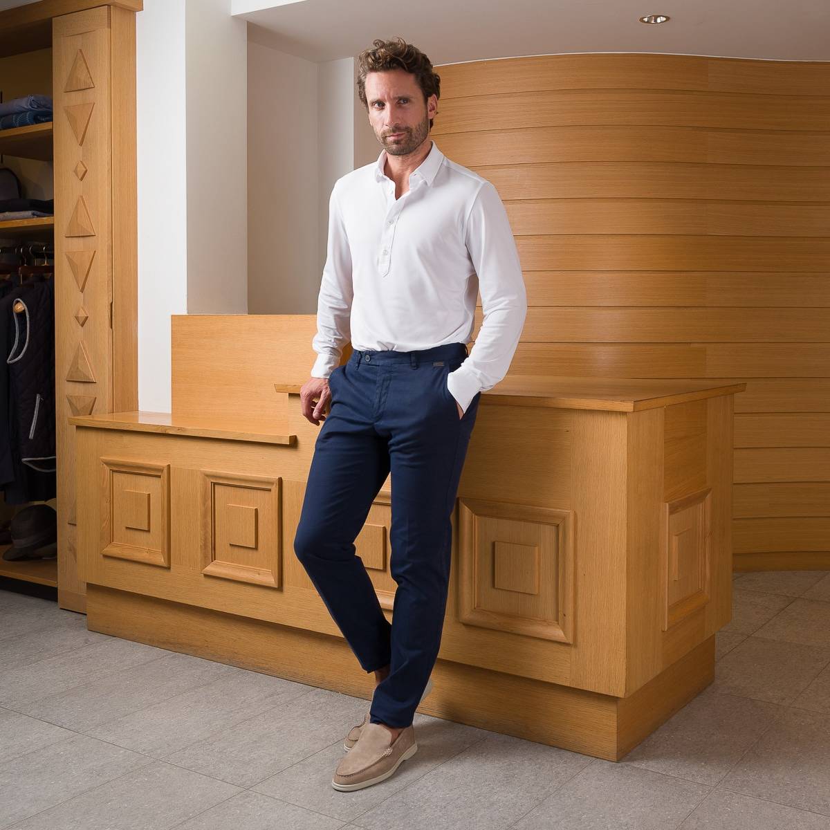 Pantalon gabardine en coton marine