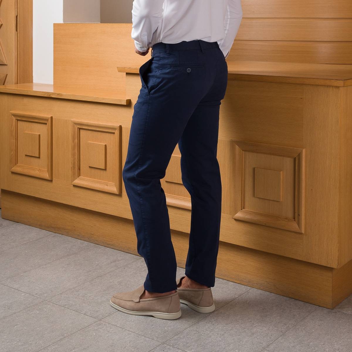 Pantalon gabardine en coton marine