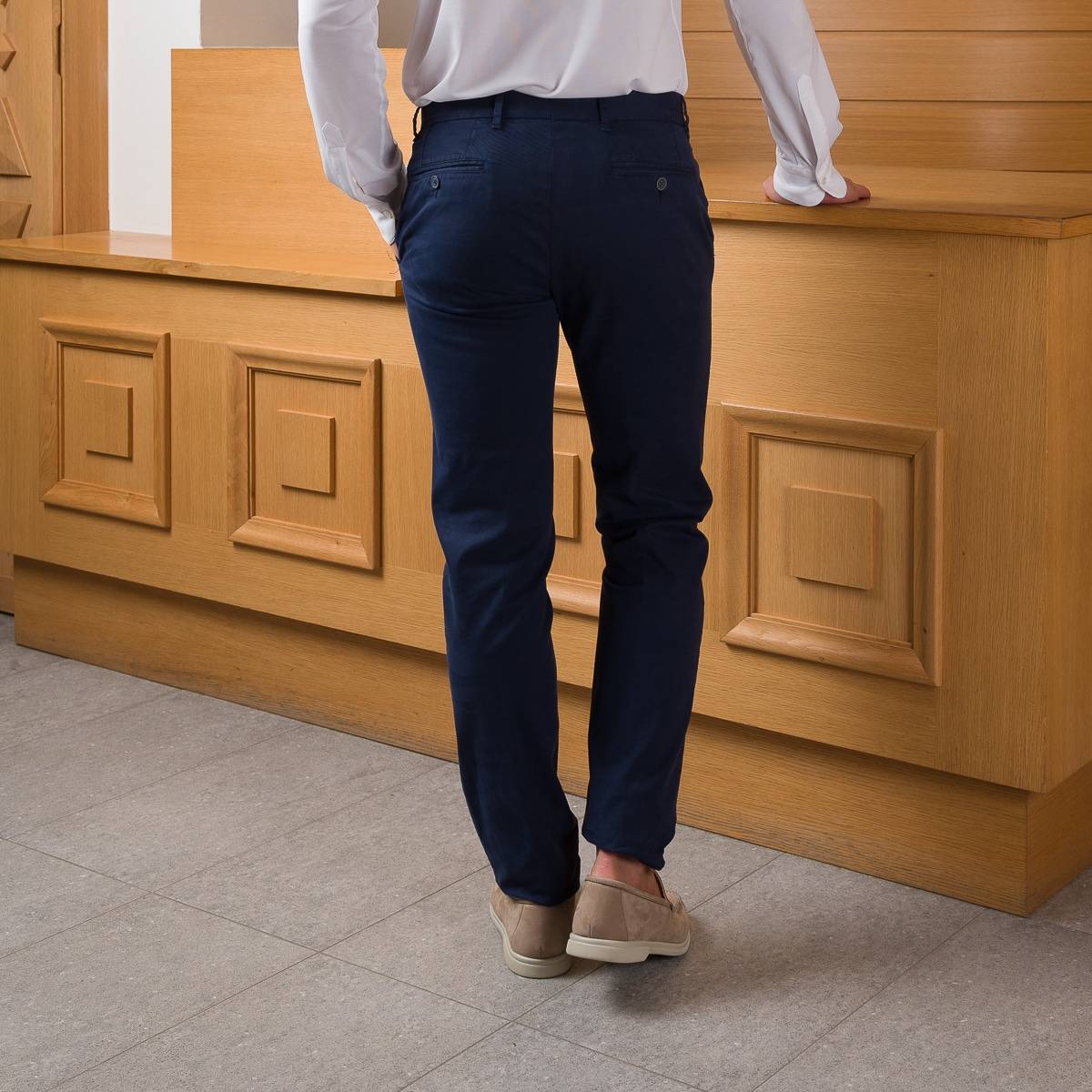 Pantalon gabardine en coton marine