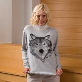 Pull col roulé loup en cashmere gris écru