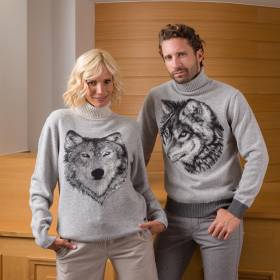 Pull col roulé loup en cashmere gris écru
