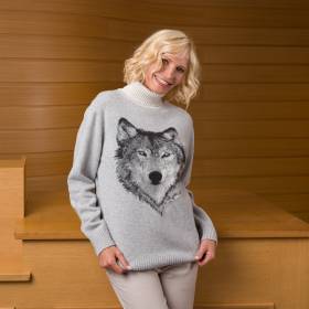 Pull col roulé loup en cashmere gris écru