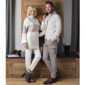 Pull col cheminée maille cashmere écru beige