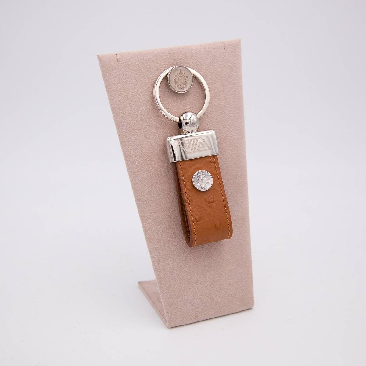 Porte clés AAllard Megève cuir struzzo caramel caramel