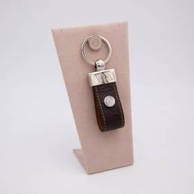 Porte clés AAllard Megève cuir struzzo ebène noisette