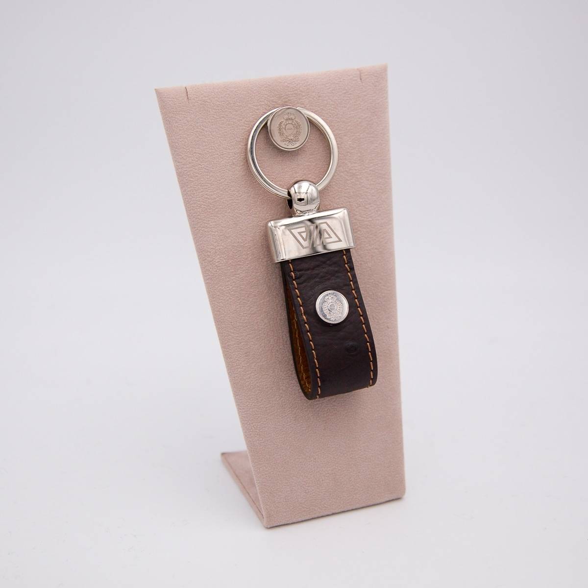 Porte clés AAllard Megève cuir struzzo ebène noisette