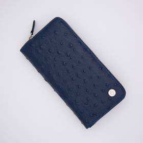 Compagnon zippé en cuir façon autruche navy navy .