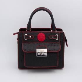 Sac mini cubo en cuir façon autruche noir rouge