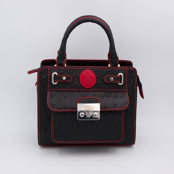 Sac mini cubo en cuir façon autruche noir rouge