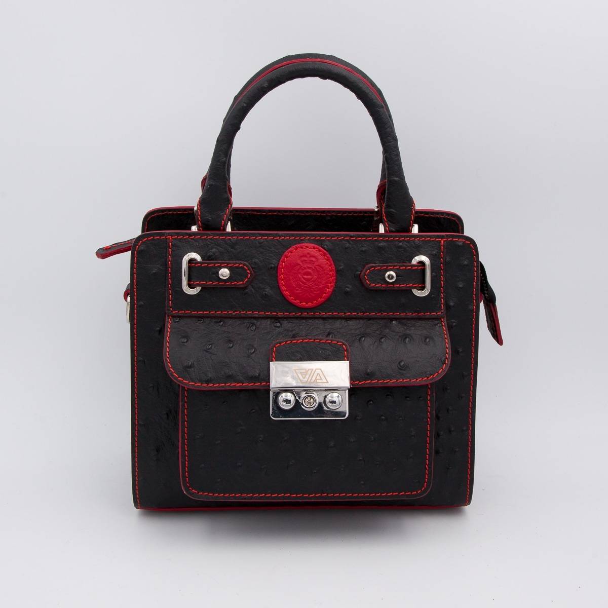 Sac mini cubo en cuir façon autruche noir rouge