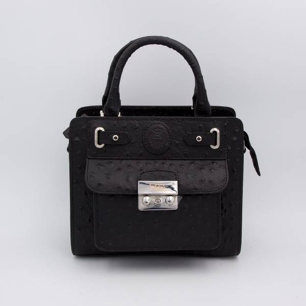 Sac mini cubo en cuir façon autruche noir noir