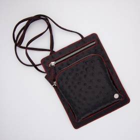 Pochette plate façon autruche 2 zips noir rouge