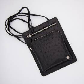 Pochette plate façon autruche 2 zips noir .