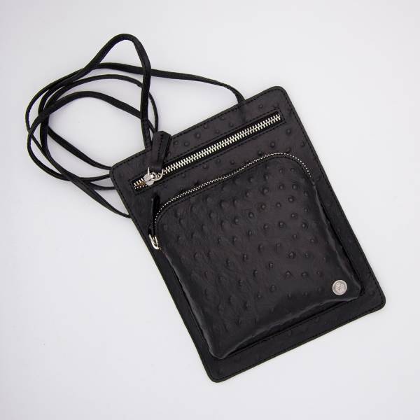 Pochette plate façon autruche 2 zips noir . .