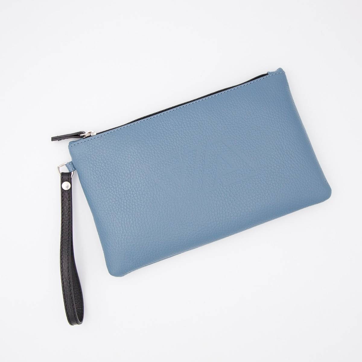 Pochette à main en cuir grainé denim noir
