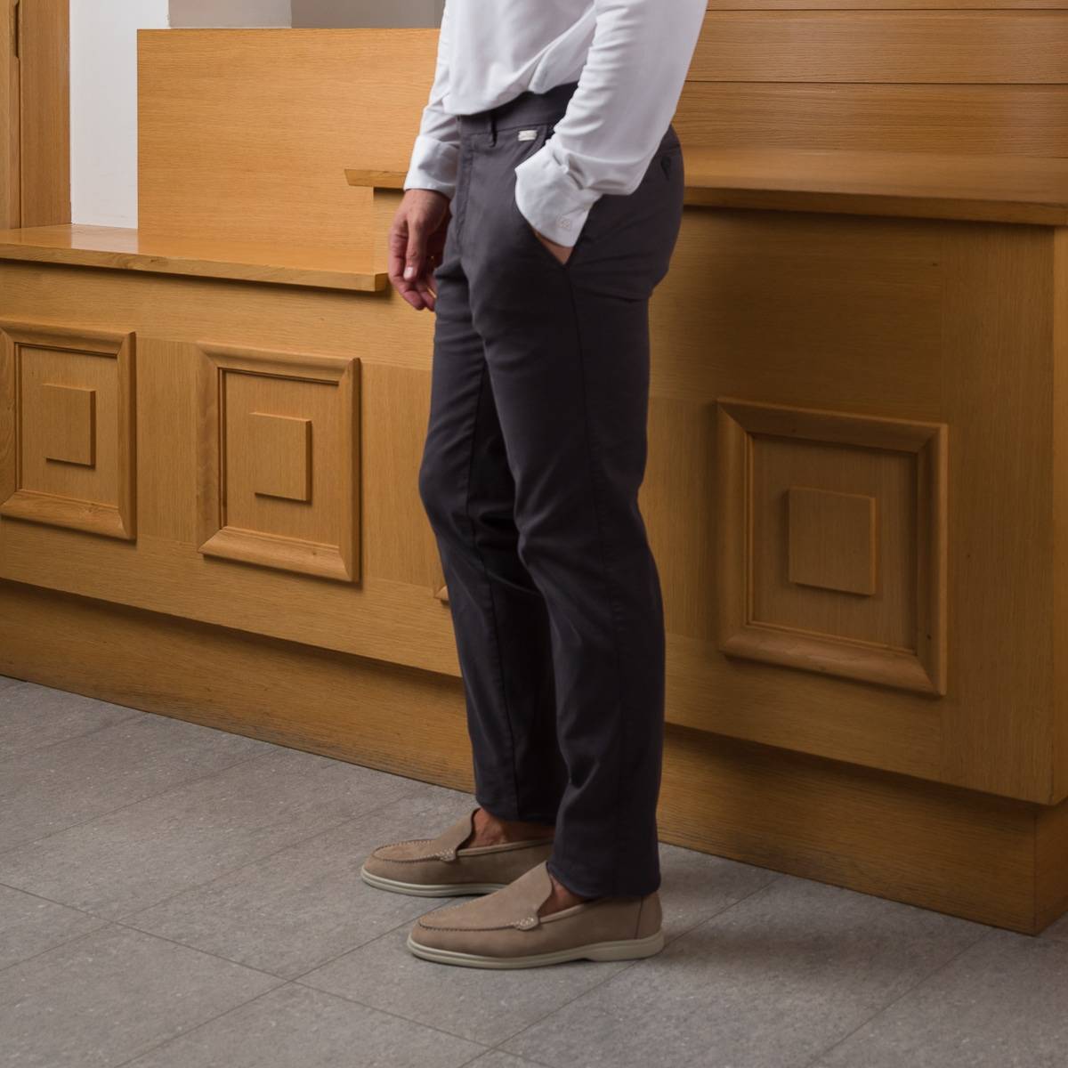 Pantalon gabardine en coton anthracite