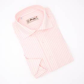Chemise coton stretch à rayures larges rose blanc