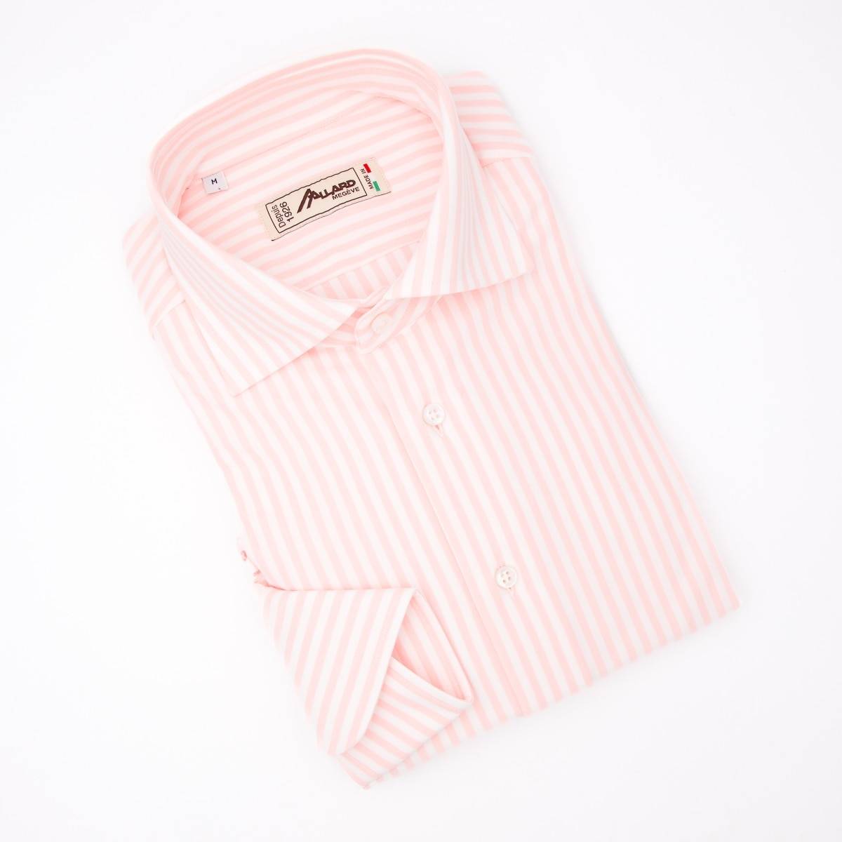 Chemise coton stretch à rayures larges rose blanc