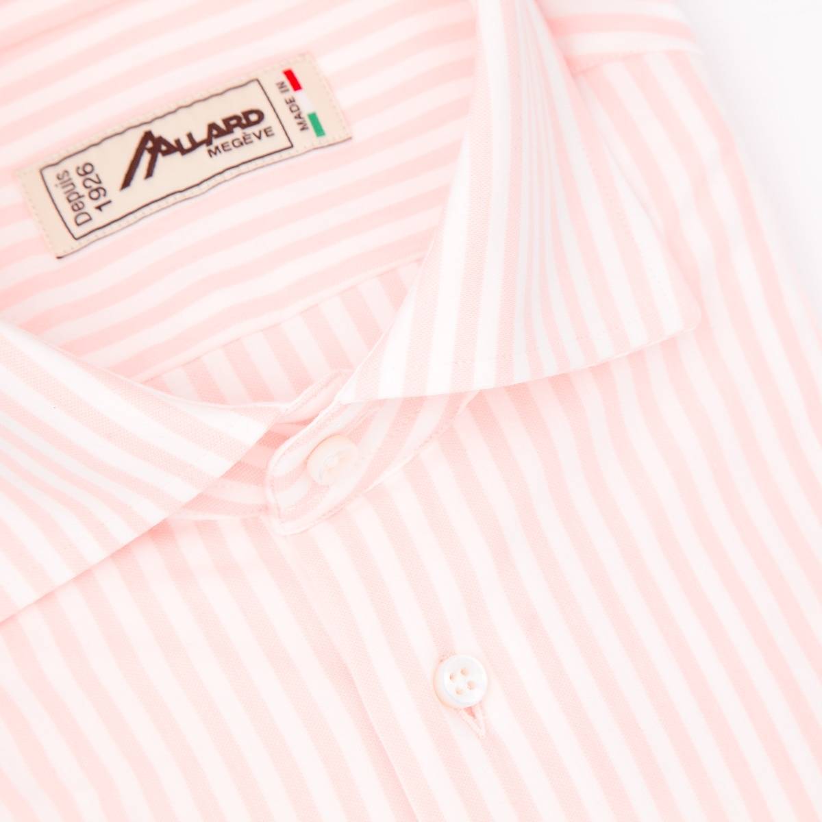 Chemise coton stretch à rayures larges rose blanc