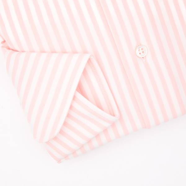 Chemise coton stretch à rayures larges rose blanc