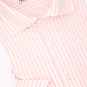 Chemise coton stretch à rayures larges rose blanc