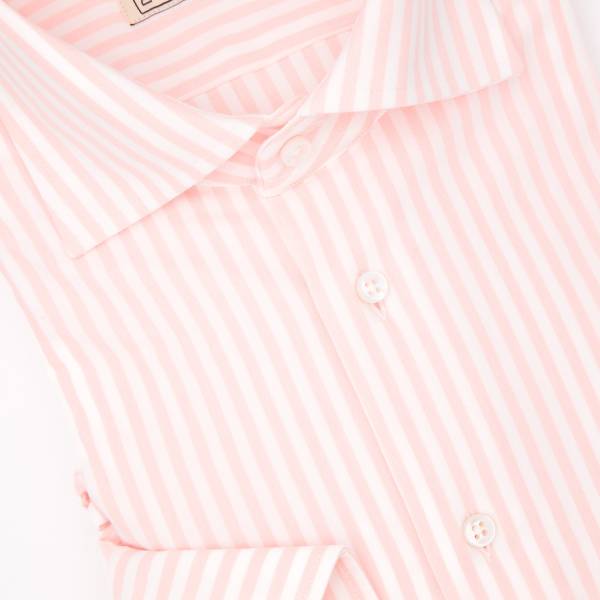 Chemise coton stretch à rayures larges rose blanc