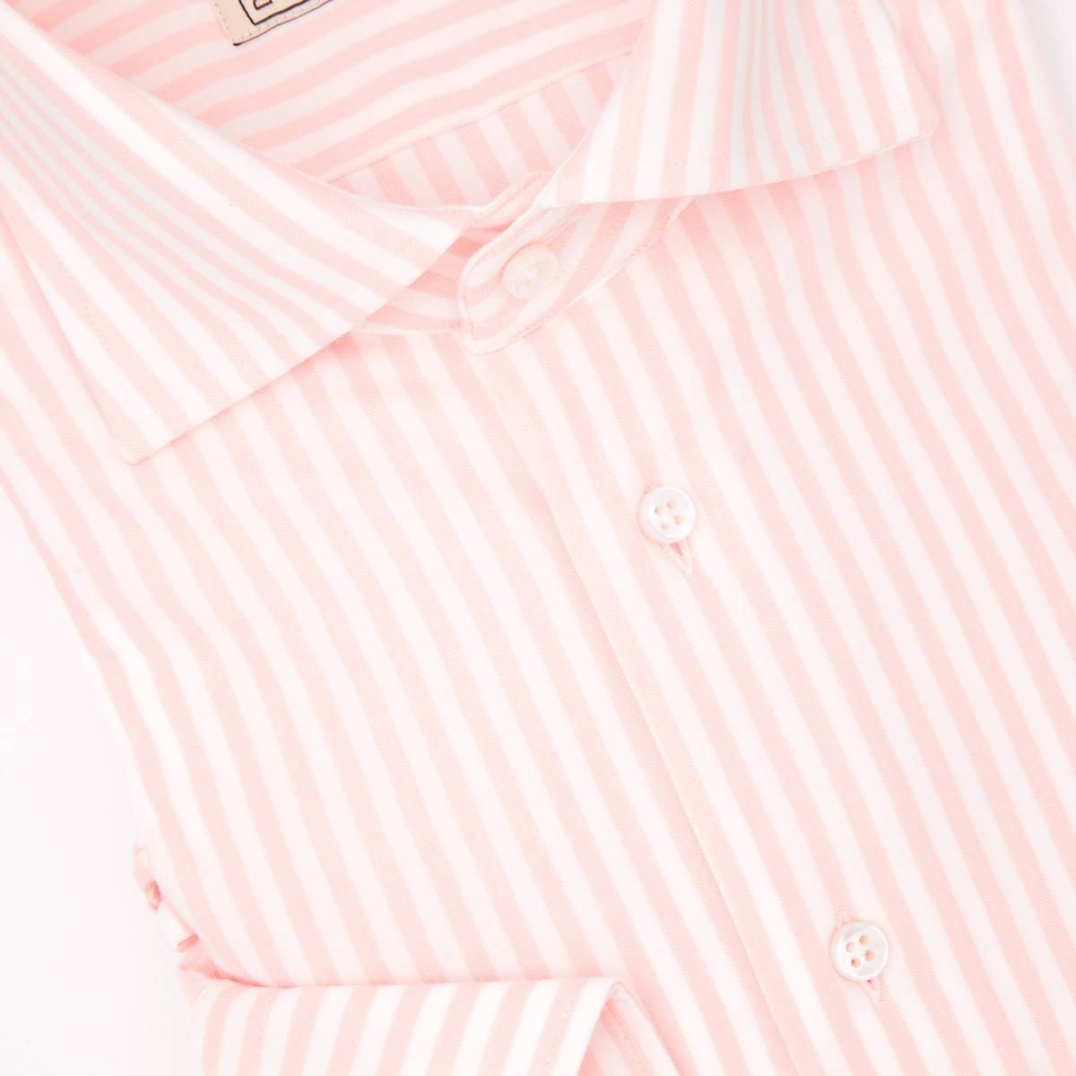 Chemise coton stretch à rayures larges rose blanc