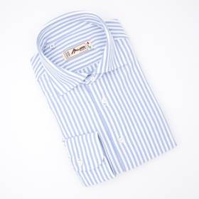 Chemise coton stretch à rayures larges blue blanc