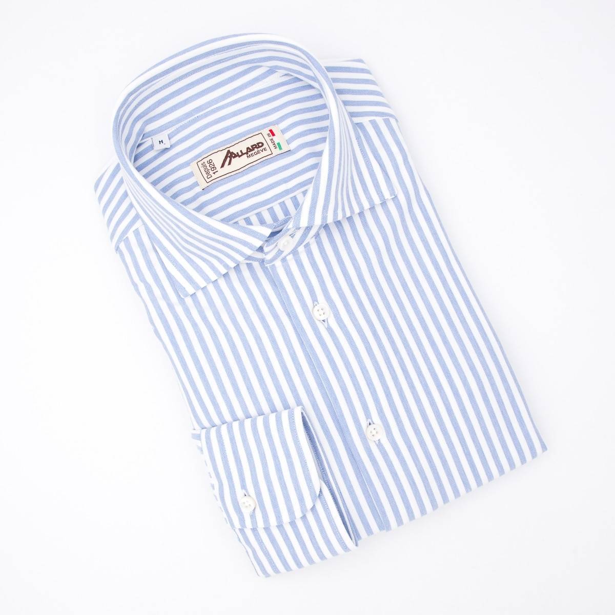 Chemise coton stretch à rayures larges blue blanc