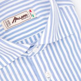 Chemise coton stretch à rayures larges blue blanc