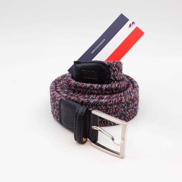 Ceinture tressée élastique en lainage bleu gris rouge