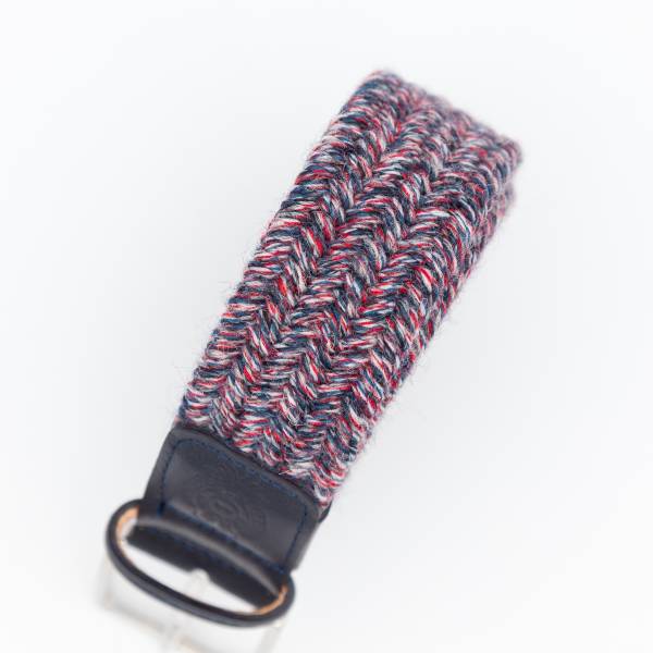 Ceinture tressée élastique en lainage bleu gris rouge