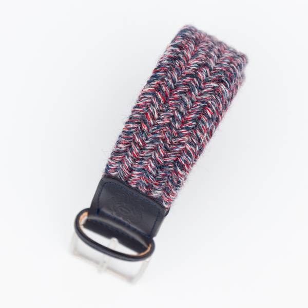 Ceinture tressée élastique en lainage bleu gris rouge