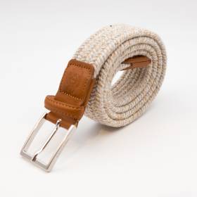 Ceinture tressée élastique en lainage écru gris camel
