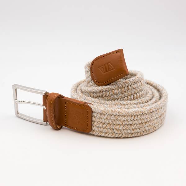 Ceinture tressée élastique en lainage écru gris camel