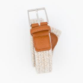 Ceinture tressée élastique en lainage écru gris camel
