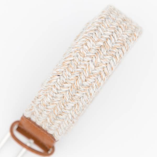 Ceinture tressée élastique en lainage écru gris camel