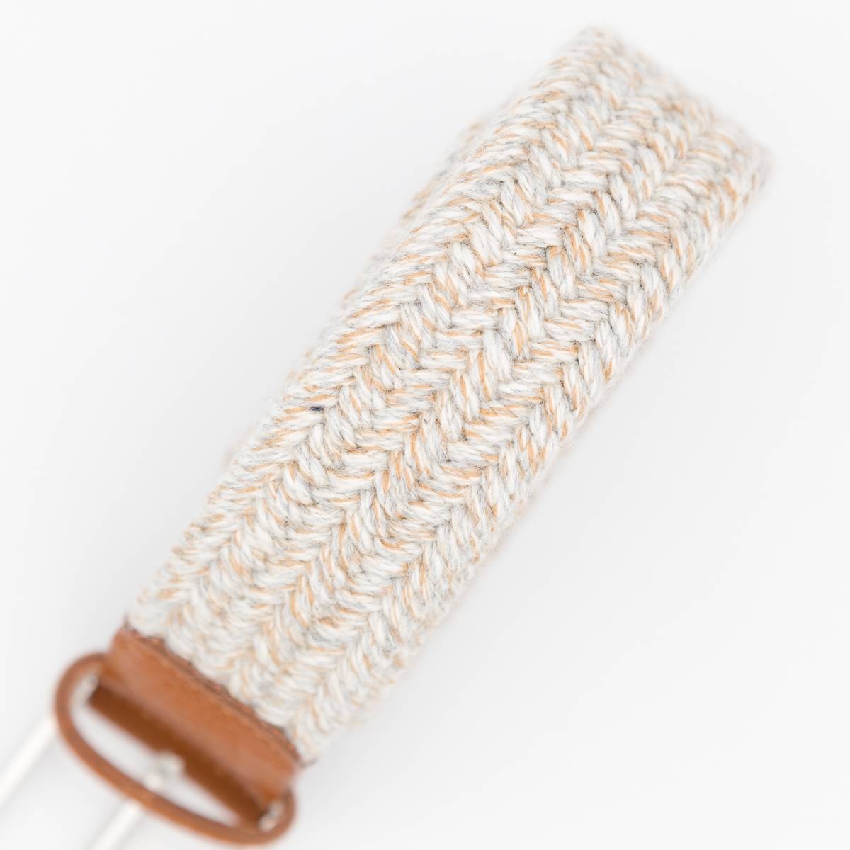 Ceinture tressée élastique en lainage écru gris camel