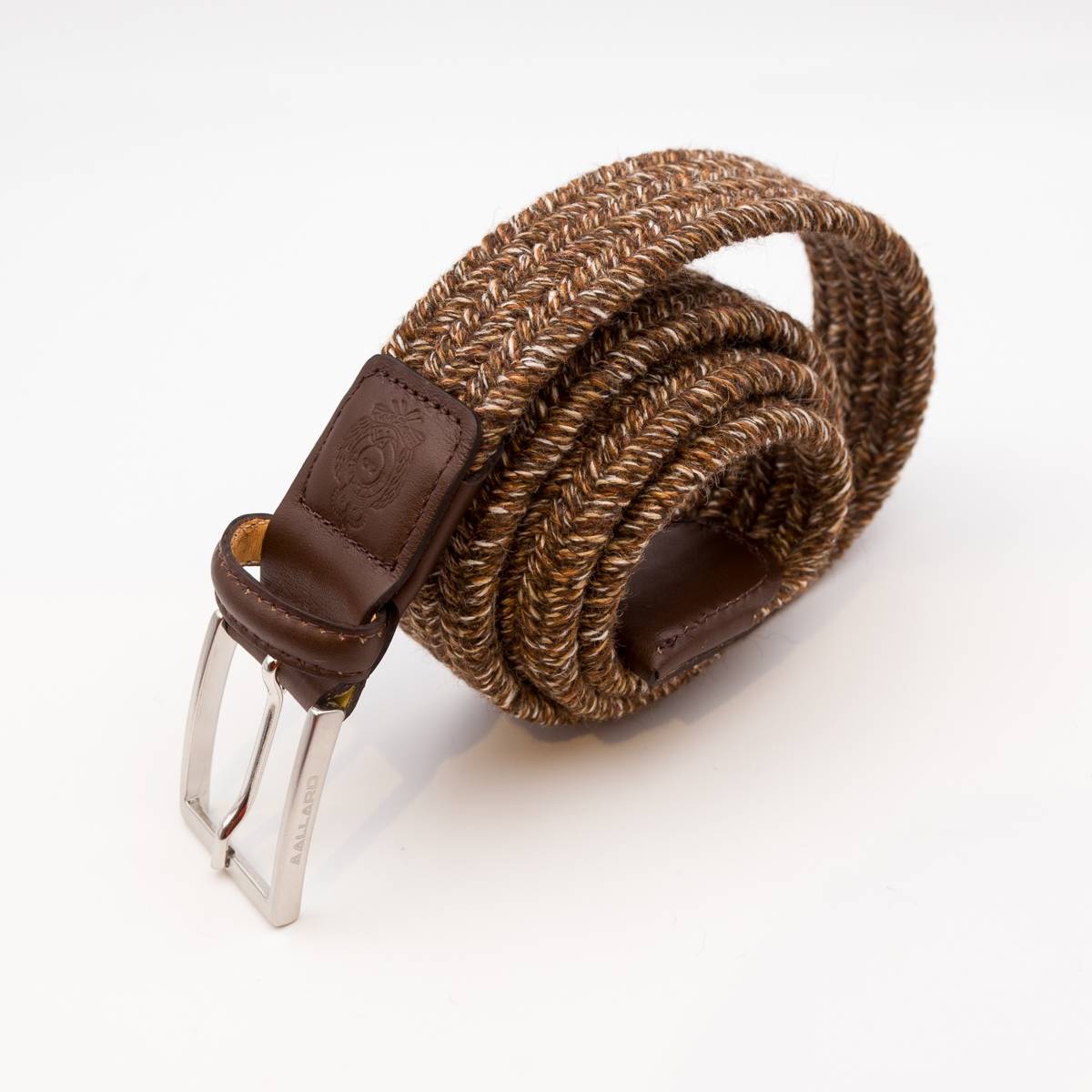 Ceinture tressée élastique en lainage ebène camel écru