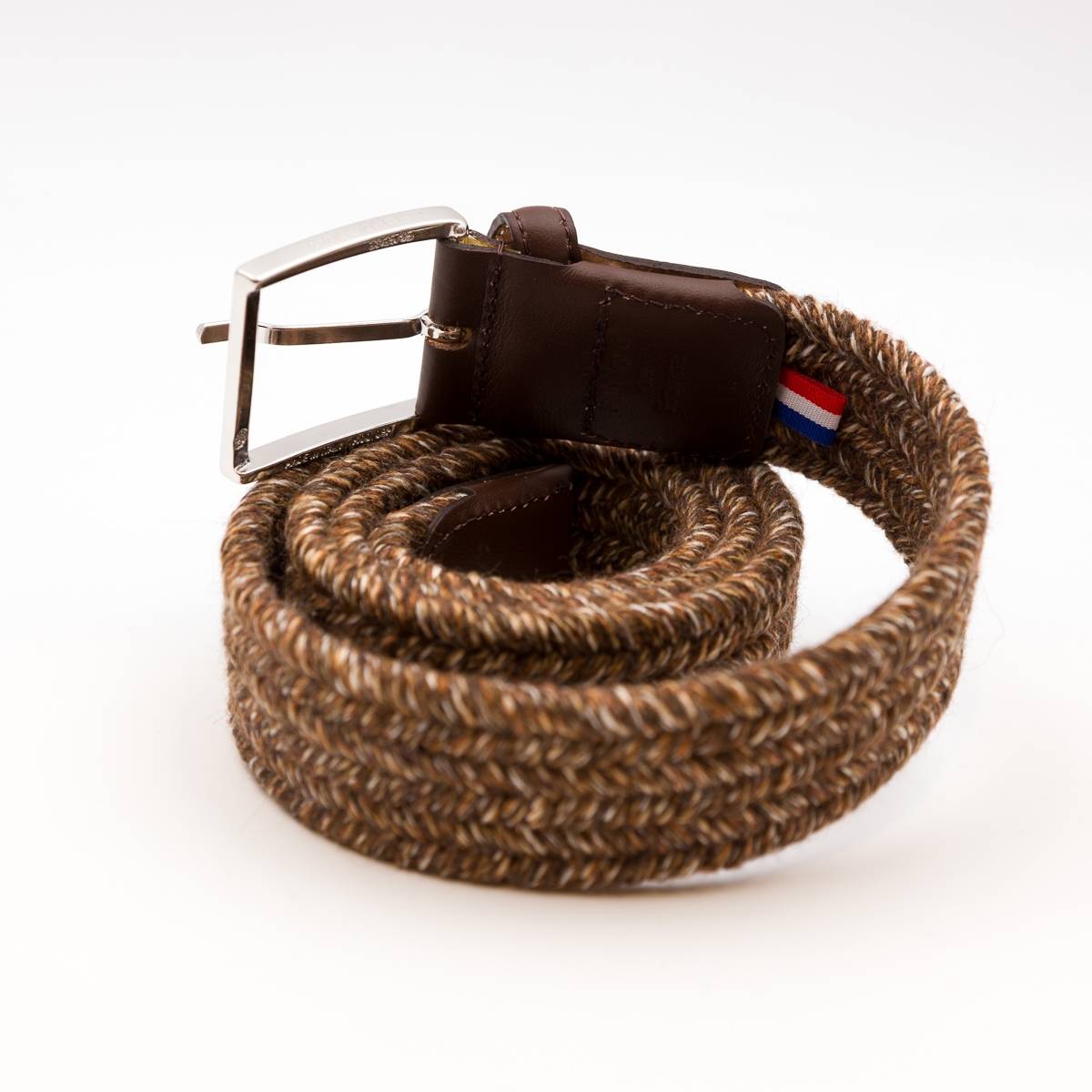 Ceinture tressée élastique en lainage ebène camel écru