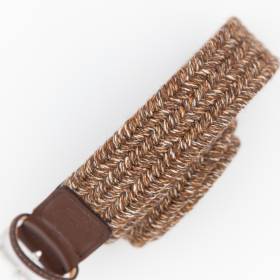 Ceinture tressée élastique en lainage ebène camel écru