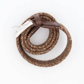 Ceinture tressée élastique en lainage ebène camel écru