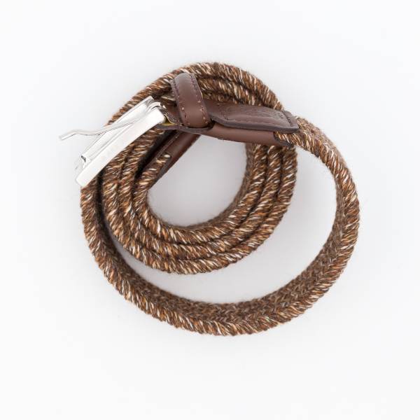 Ceinture tressée élastique en lainage ebène camel écru