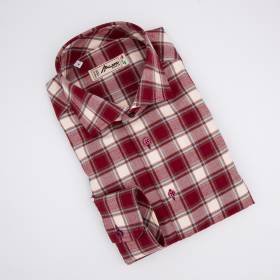 Chemise en coton à carreaux bordeaux écru light grey