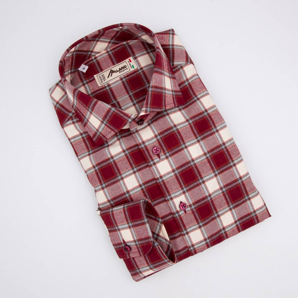 Chemise en coton à carreaux bordeaux écru light grey